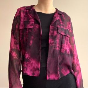 Zara Purple & Black Tie Dye Sheer Button Up Top